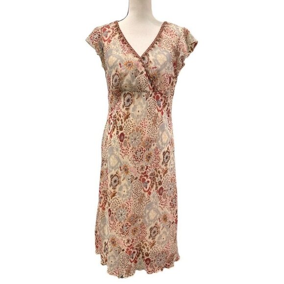 Believe Womens Chiffon Flutter Slip Dress Size 12 Lined Wood Beads Y2k Brown - Picture 5 of 16